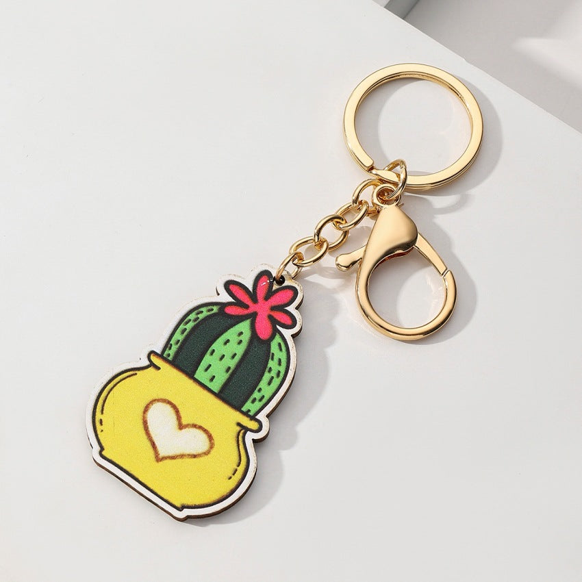 Wholesale Personalized Cactus Wooden Keychain